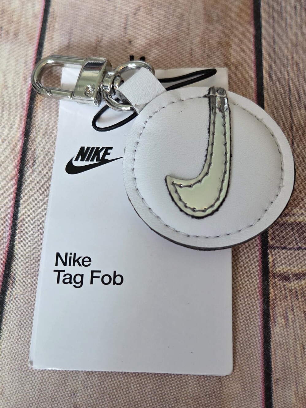 Nike Unisex Leather Circle Tag Fob with Silver Swoosh NWT
